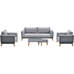 Carmen lounge sofaset - 5-delig - carbon black - aluminium teak look