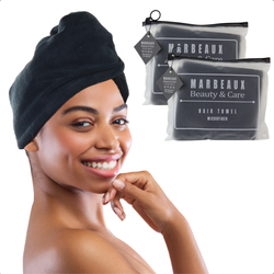 MARBEAUX Haarhanddoek - 2 Stuks - Hair towel - Hoofdhanddoek - Microvezel handdoek krullend haar - Zwart