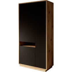 Meubella - Vitrinekast Acuna - Mat zwart - Eiken - 92 cm