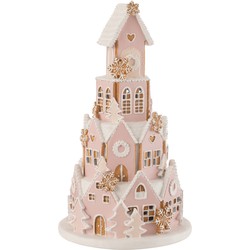 J-line - Peperkoek Huis Roze/wit Large - 24.5x24.5x42cm