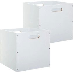 5Five Opbergmand/kastmandje - 2x - Wit - 31 x 31 x 31 cm - 29 liter - Vakkenkast manden - hout - Opbergmanden