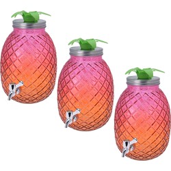 3x stuks glazen drank dispenser ananas roze/oranje 4,7 liter - Drankdispensers