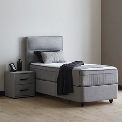 Boxspring bed met opbergruimte - 90x200 cm - Grijs - Opbergbed - Emma Inclusief 28 cm matras en topper HR- Koudschuim