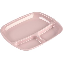 Set van 10x stuks camping/fondu/bbq kunststof borden 3-vaks oud roze 21 x 24 cm - Gourmetborden