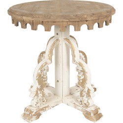 Clayre & Eef Bijzettafel Rond  Ø 80x81 cm Bruin Wit Hout Rond Sidetable