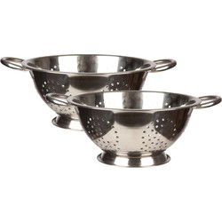 Keuken vergiet/zeef op voet - 2x - zilver - RVS - D24 x H10 cm - Vergieten