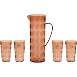 Waterkan/karaf set incl. 4 bekers - 1,7L - kunststof - terra bruin - Schenkkannen