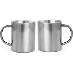 Set van 2x stuks koffie drinkbekers/mokken zilver metallic RVS 280 ml - Bekers