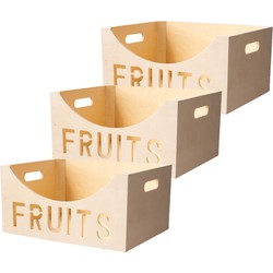 Set van 3x stuks houten fruitmand/fruitschaal/fruitkistje vierkant 40 x 30 cm - Fruitschalen