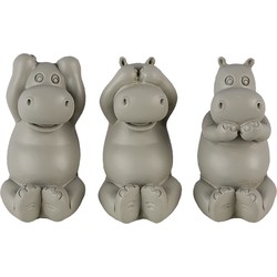 Clayre & Eef Decoratie Beeld set van 3 Nijlpaard 15x6x9 cm Grijs Polyresin Nijlpaard