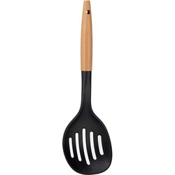 Kinvara Kook/keuken gerei - schuimspaan - zwart/bruin - kunststof/hout - 35 cm - Soeplepels