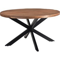 Livingfurn - Eetkamertafel Rocky Round Spider 130cm - Mangohout / Gecoat Staal