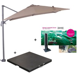 Garden Impressions Hawaii zweefparasol S 250x250 - donker grijs/taupe met 80 kg parasolvoet en parasolhoes