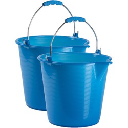 2x stuks huishoud schoonmaak emmers kunststof blauw 9 liter inhoud 30 x 26 cm - Emmers