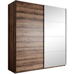 Meubella - Kledingkast Brown - Eiken - 180 cm - Met spiegel
