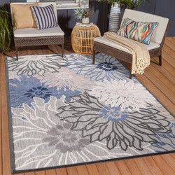 Tapijtenloods Binnen en Buiten Vloerkleed Floral Outdoor Laagpolig Tapijt Grijs- 160x230 CM