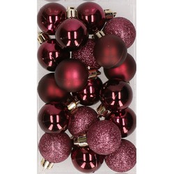 20x stuks kunststof kerstballen aubergine paars 3 cm mat/glans/glitter - Kerstbal
