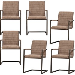 WOOOD Bas Eetkamerstoelen - Geweven Stof - Bruin Melange - Set van 6