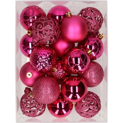 37x stuks kunststof kerstballen felroze 6 cm - Kerstbal