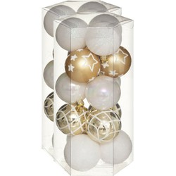 30x stuks kerstballen mix wit/goud gedecoreerd kunststof 5 cm - Kerstbal