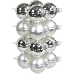 16x Glazen kerstballen mat en glans zilver 8 cm - Kerstbal