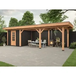 Douglas overkapping, 900 x 300 cm, met schuur en achterwand, Westwood Vrijbuiter