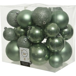 26x Kunststof kerstballen mix salie groen 6-8-10 cm kerstboom versiering/decoratie - Kerstbal