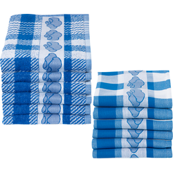 Twentse Damast Theedoeken en keukendoeken set - 12 stuks - Klompen Blauw