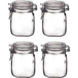 4x Glazen confituren potten/weckpotten 750 ml met beugelsluiting en rubberen ring - Weckpotten