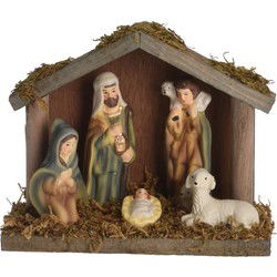 Kleine/mini kerststal met kerstbeeldjes 14 cm - Kerststallen