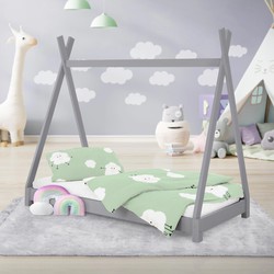 Kinderbed Tipi met lattenbodem 70x140 cm Lichtgrijs van hout ML-Design