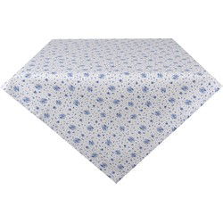 Clayre & Eef Tafelkleed  100x100 cm Wit Blauw Katoen Vierkant Roosjes