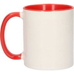 Koffiemok / thee beker - 2x - 300 ml - Wit/rood - keramiek - Bekers