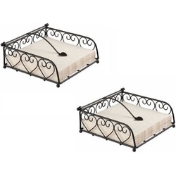 Ambiente Servettenhouder - 2x - zwart - 18 cm - hartjes - metaal - Servethouders