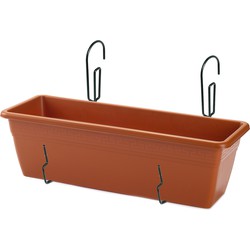 Hangende reling Plantenbak terracotta rechthoekig 50 x 17 x 15 cm met kunststof beugels - Plantenbakken