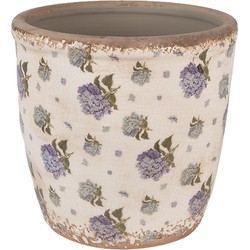 Clayre & Eef Bloempot  Ø 16x16 cm Beige Blauw Keramiek Bloemen Bloempot Binnen