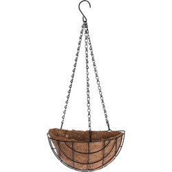 Metalen hanging basket / plantenbak halfrond zwart met ketting 31 cm - hangende bloemen - Plantenbakken