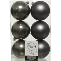 6x stuks kunststof kerstballen antraciet (warm grey) 8 cm glans/mat - Kerstbal
