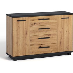 Meubella Dressoir Incala - Eiken - Zwart - 135 cm