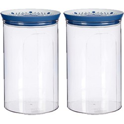 2x stuks kunststof voorraadpot/bewaarpot transparant met deksel L12 x B12 x H18 cm - 2200 ML - Voorraadpot