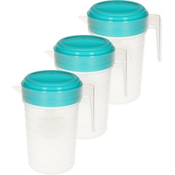 3x stuks waterkan/sapkan transparant/blauw met deksel 2 liter kunststof - Schenkkannen