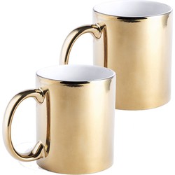 2x Gouden koffie mokken/bekers met metallic glans 350 ml - Bekers