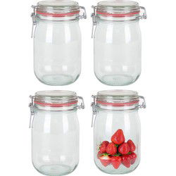 Weckpot/inmaakpot - 4x - glas - 1000 ml - beugelsluiting - transparant - Weckpotten