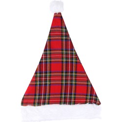 Henbrandt kerstmuts - rood geruit -30 x 40 cm -polyester - volwassenen - Kerstmutsen