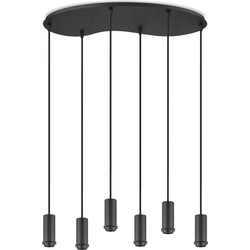 Metaal kroonluchter - Industrie hanglamp - Zwart - Met 6 pcs lampvoeten - Ontworpen voor Eetkamer en Slaapkamer - 60 x 25.8 x 117.5cm - set met E27 Lamphouder - voor Lampenkap met Doorsnede max 15cm - Gloeilamp Niet Inbegrepen