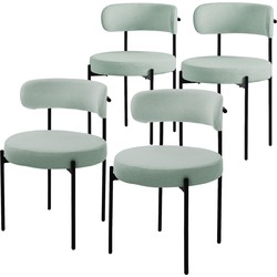 Eetkamerstoel set van 4 met teddy stof met rugleuning groen Keukenstoel ML-Design