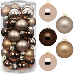 Inge Christmas kleine kerstballen - 36x st - bruin - 4 cm - glas - Kerstbal