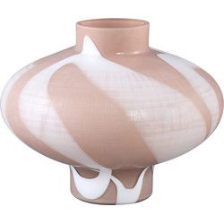 PTMD Nuhin Cream Glass Vase White Stripes Round On Base