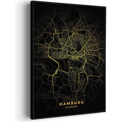 Muurwerken Akoestisch Schilderij - Hamburg Plattegrond Zwart Geel - Geluidsdempend Wandpaneel - Wanddecoratie - Geluidsisolatie - BASIC (AW 0.65) XL (86X120)