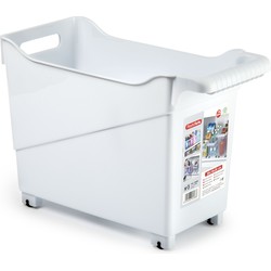 Plasticforte opberg Trolley Container - wit - op wieltjes - L38 x B18 x H26 cm - kunststof - Opberg trolley